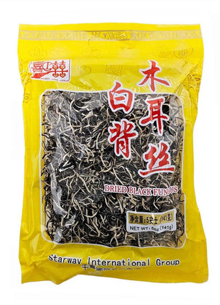 DRIED BLACK FUNGUS (WHITE BACK WOOD EAR SHREDS)喜上喜 白背木耳絲(5 OZ)