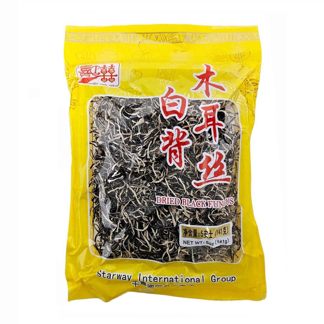 DRIED BLACK FUNGUS (WHITE BACK WOOD EAR SHREDS)喜上喜 白背木耳絲(5 OZ)
