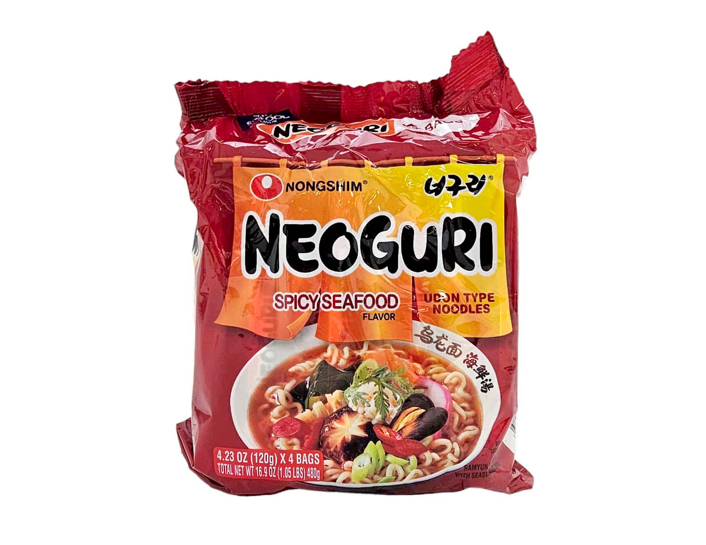 NONG SHIM NEOGURI SPICY SEAFOO 農心 辣烏冬海鮮湯麵（4'Sx120 G）