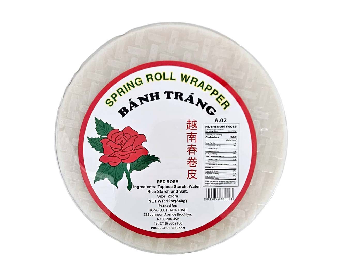 RED ROSE SPRING ROLL WRAPPER 紅玫瑰 圓米紙22CM (12 OZ)