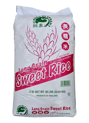 GREEN ELEPHANT LONG GRAIN SWEET RICE 綠象 長糯米*越南*（50 LB）