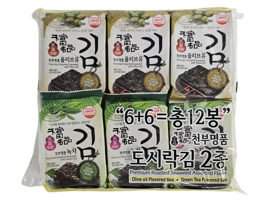 GOLDEN SPOON ASSORTED FLAVOR SEAW OLIVE&GREEN TEA 天富 即食紫菜*綠茶和橄欖*(12x5 G)