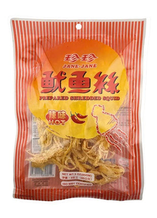 JANE JANE HOT STRIP PREP. CUTTLEFISH 珍珍 魷魚絲*辣味*(3 OZ)