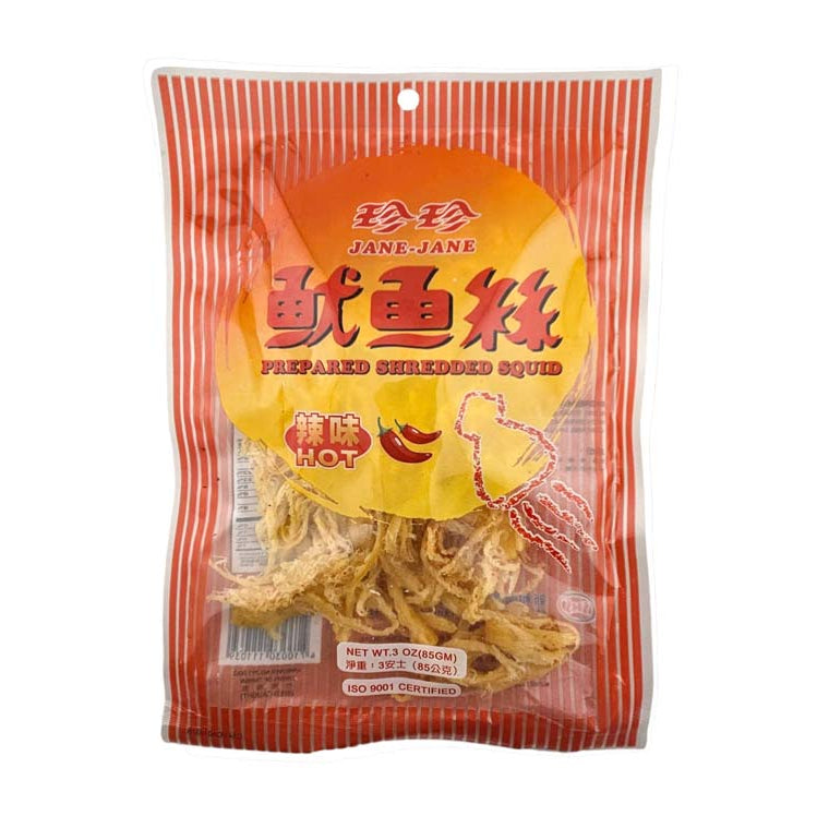 JANE JANE HOT STRIP PREP. CUTTLEFISH 珍珍 魷魚絲*辣味*(3 OZ)