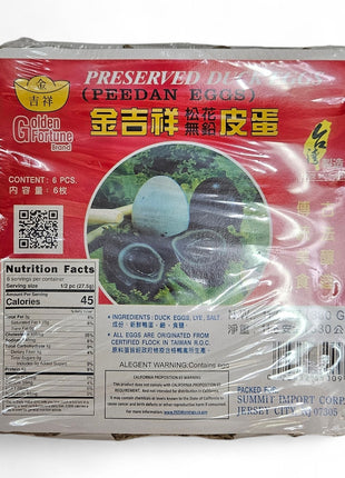 GOLDEN FORTUNE PRESERVED DUCK EGGS 金吉祥 松花無鉛皮蛋*臺灣*(6 PCS)