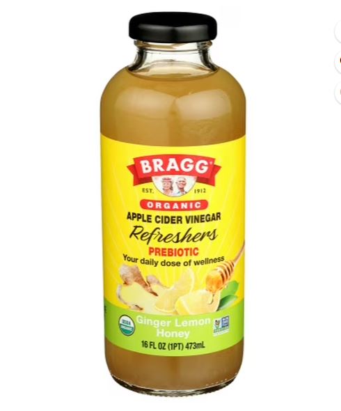 BRAGG ORGANIC APPLE CIDER-GINGER LEMON HONEY 有機蘋果醋*蜂蜜檸檬薑味*（16 OZ）