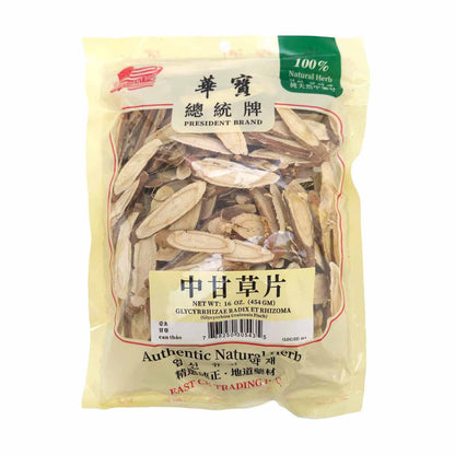 DRIED LIQORICE SLICED (GAN CAO PIAN) 總統 中甘草片(16 OZ)