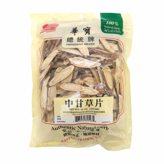 DRIED LIQORICE SLICED (GAN CAO PIAN) 總統 中甘草片(16 OZ)
